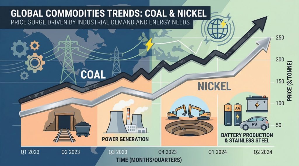 Aktivitas tambang batu bara dan nikel di Indonesia dengan grafik harga global yang meningkat